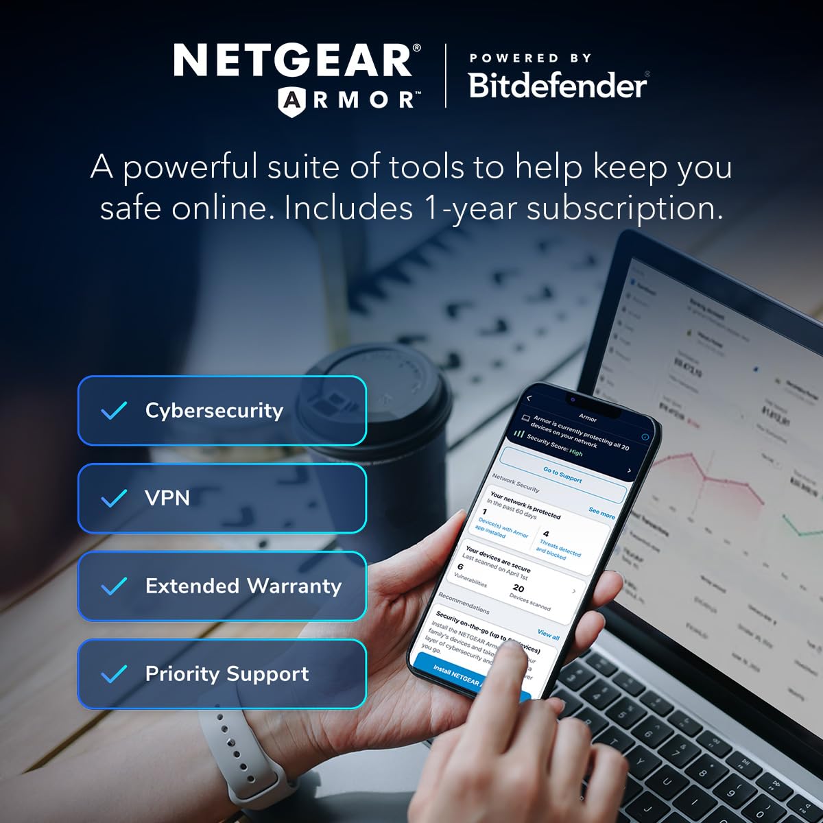 NETGEAR Nighthawk Tri-Band WiFi 7 Router (RS280S) - Security Features, BE9200 Wireless Speed (up to 9.2 Gbps) - Covers up to 2,500 sq. ft. - 2.5 Gig Internet Port – 1-Year Armor & Free Expert Help